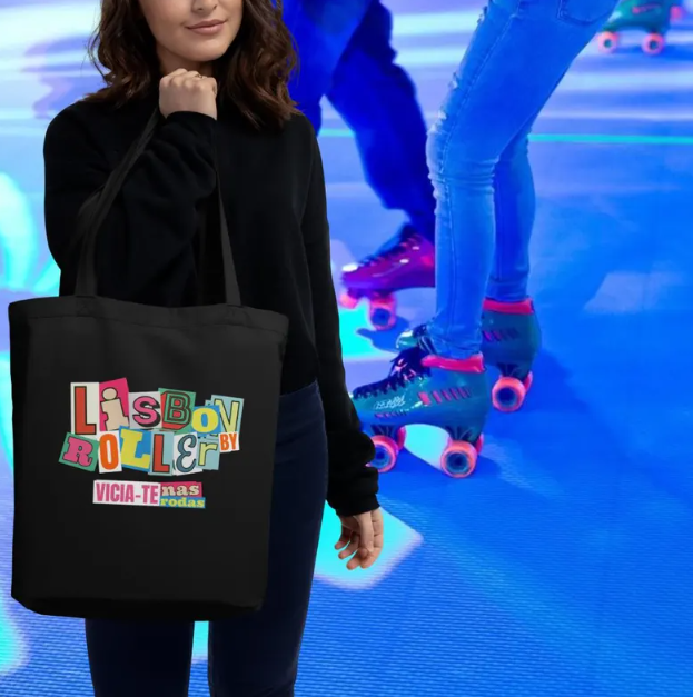 Eco Totebag Preto/Bege Unisex — Lisbon by Roller